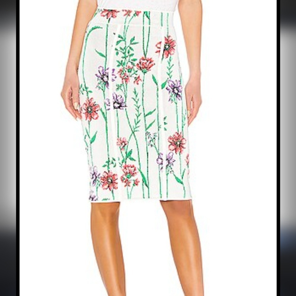 NWT BCBGMAXAZRIA Floral Print Pencil Skirt White Red Purple Green Size S